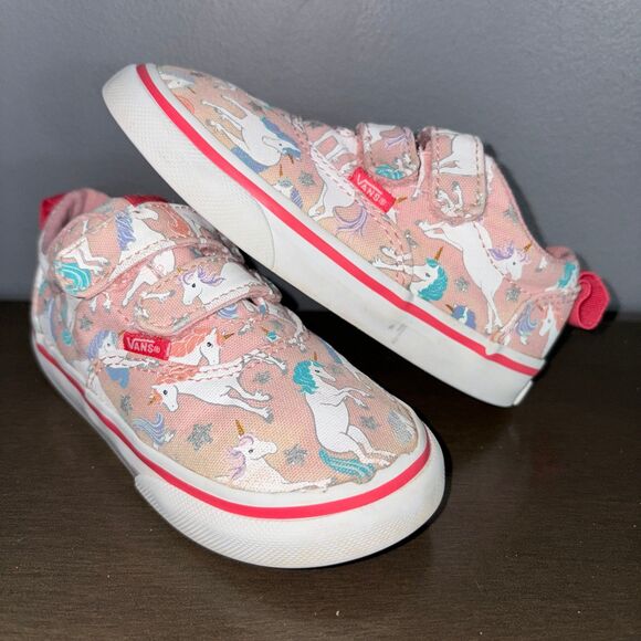Vans Other - Vans Off the Wall Adjustable Sneakers Shoes Toddler Girls 8 Pink White Unicorn